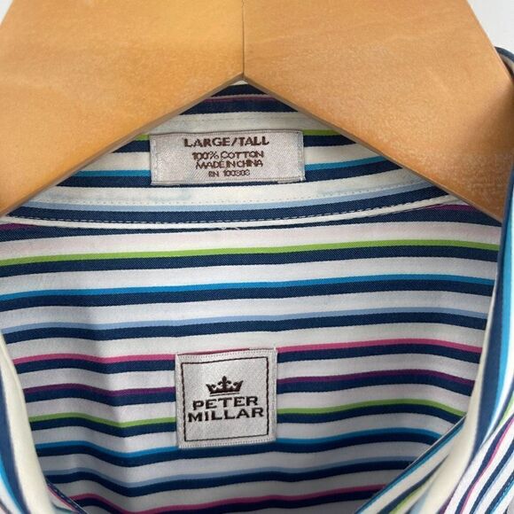 Peter Millar Men's Multi-Color Striped Long-Sleeve Button-Down Shirt Size L/Tall - Picture 2 of 7